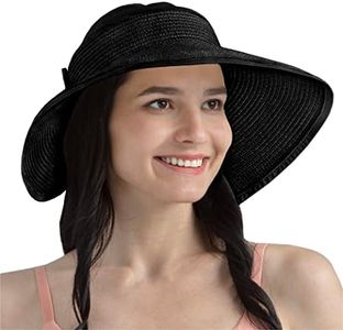 SUN CUBE Sun Visor Hats Women, Straw Beach Hats for Women, Wide Brim Summer Ponytail Hat, Packable Rollup Visor, Travel Foldable UV Protection Sunhat - Black