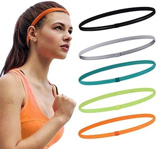 5 Pcs Lightweight Sports Elastic Headband, MH MOIHSING Non-Slip Thin Silicone Sweat Band, Newest Fitness Fashion Color Yoga Head Band Hair Accessories for Men Women Girls Teenagers for Working Out