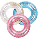 3 Pcs Inflatable Pool Float Tube Transparent Swimming Ring with Colorful Glitters Pool Floats Kids Adults Flotation Inflatable Inner Tube for Swimming Pool Beach, 30 Inch (Gold, Pink, Blue)