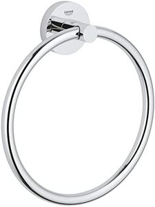 GROHE Start QuickFix Towel Ring (Metal, Concealed Fastening, Including Screws and Dowels, Extra Easy to Fit with GROHE QuickGlue), Size 200 mm, Chrome, 41174000
