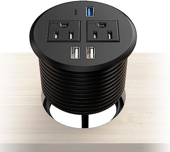 BTU Desktop Power Grommet with PD 20W Fast Charging USB C, Recessed Power Socket with 2 AC Outlets, Flush Mount Power Strip with 3 USB-A Ports, 6FT Extension Cord (Black)