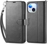 TUCCH Case Wallet for iPhone 15, [Wrist Strap] RFID Blocking 4 Card Slots Kickstand [Shockproof TPU Shell], PU Leather Magnetic Flip Cover Compatible with iPhone 15 5G 6.1" 2023, Black with Wristlet