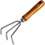 Hand Cultivator Garden Tool Heavy Duty Japanese Steel with Wood Handle, Manual Small Hand Rake Soil Tiller for Weeding, Digging, Cultivating, 3 Claws, Made in Japan, Silver