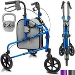 Vive Mobility 3 Wheel Walker - Three Wheeled Rollator for Seniors - Lightweight, Foldable, Narrow, Heavy Duty - for Elderly, Men, Women - Folding 3-Wheel Tri Walking Scooter - with Basket Bag