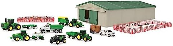 John Deere Die-Cast Farm Toys Playset - 1:64 Scale - Includes Farm Animals, Machine Shed, Toy Tractors, Toy Trucks, and Farm Tools - 70 Count - 8 Years and Up