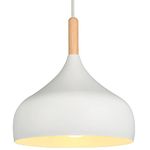 iDEGU Retro Pendant Ceiling Lights 24CM Modern Scandinavian Style Pendant Lampshade E27 Ceiling Light Fixture in Metal Wood Pendant Lamp for Bedroom, Dining Room, Kitchen, Living Room (White)