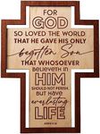 DEXSA For God so loved the world John 3:16 Cross Wood Wall Plaque 7.5"x10" | Made in the USA | Wonderful Gift | Inspirational Sentiment | Metal Hanger and Easel on Back | Self-Standing or Wall Hanging