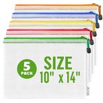 Mesh Zipper Pouch Bags 10x14 inch - 5 Pack Plastic Zipper Pouches for Organizing - Document Bags With Zipper - Letter Size Zipper Pouch - Document Pouch With Zipper - Mesh Pouch With Zipper