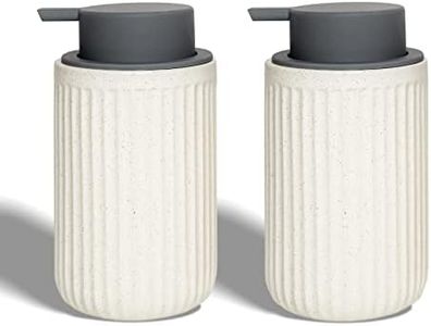 Abbi NIMO Ceramic Hand Soap Pump Foam Dispenser Beige 2 Pack, Speckled Rippled Bubble Up Foam Dispenser Bottle, 12 oz Soap Foam Dispenser with Grey Pump