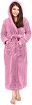 NY Threads Women's Fleece Hooded Bathrobe Plush Long Spa Robe, Pink, Small