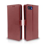 Pikkme Realme C2 Flip Case Leather Finish | Inside TPU with Card Pockets | Wallet Stand and Shock Proof | Magnetic Closing | Complete Protection Flip Cover for Realme C2 (Brown)