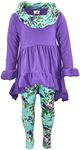 Unique Baby 3 Piece Girls Fall Winter Clothes Set Kid and Toddler Girl Leggings, Long Sleeve Shirt and Scarf Outfit (7 Years, Purple Floral)