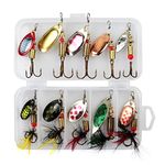 Spinner Bait Set- 10Pcs Multi Colored Fishing Spinners Lures Spoon Baits Fishing Lure Crankbaits Set for Trout Pike Bass Salmon with Box