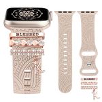 TOYOUTHS Compatible with Apple Watch Band with Charms Women Soft Silicone Floral Strap Decorative Ring Loops Bracelet iWatch Band 38/40/41/42mm Series 10 9 8 7 6 5 4 3 2 1 SE, Starlight+Rose Gold K