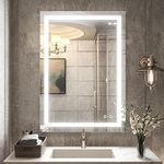 TETOTE Bathroom LED Lighted Wall Mirror Fashion Bathroom Decor Vanity Mirror Memory Dimmable Touch Switch Control (28X20)