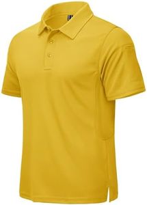 CRYSULLY Polo Shirts for Men Golf Shirt Short Sleeve Tactical Performance Polo T Shirts Dry Fit for Work, Fishing, Hiking Yellow 2XL