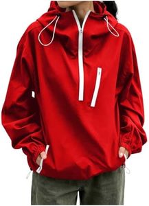 VOGFFR Raincoats for Women with Hood,Lightweight Rain Jacket Women Half Zip Windbreaker Zipper Pocket Long Sleeve Jackets Hiking Raincoat with Hood