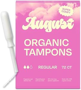August Regular Tampons - 72-Pack 100% Organic Cotton Tampons for Women and Anyone Who Menstruates, Non-Toxic, Fragrance-Free, and Hypoallergenic with Long Applicators (3 Boxes of 24)