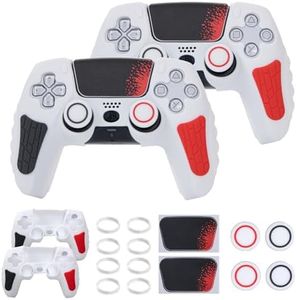 ECHZOVE PS5 Controller Cover, Anti-Slip Silicone Cover Skin Compatible with PS5 Controller with Thumb Grip Caps, Joystick Protectors (White 2 Packs)