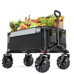TIMBER RIDGE Outdoor Collapsible Wagon Utility Folding Cart Heavy Duty All Terrain Wheels for Shopping Camping Garden with Side Bag and Cup Holders, Grey