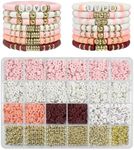 ClaBead Bracelet Making Kit - 3200Pcs Clay Beads With Gold and Letter Beads for Friendship Bracelets (Cute Pink)