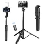 Mobilife Long Selfie Stick with Tripod Stand 64" Multi-function Selfie Stick Tripod for Mobile Camera Gopro Fill Light Aluminum Reinforced Bluetooth Selfie Tripod for Vlogging Live Stream Travel,Black