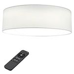 Navaris Flush Mount Ceiling Light - 15.75" Diameter Drum Lamp Shade LED Fixture with Remote Control for Bedroom, Living Room, Kitchen - White