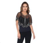 Women's Net Hand Bead Embroidery Designer Poncho/Shrug/Cape Dress for women/Girls for Office Wear/Casual Wear/Bithday/Party/Outing with Friends/Anniversary Gift/Wedding (Free Size, BLACK TO SILVER)