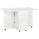 HOMCOM Folding Dining Table, Drop Leaf Table for Small Spaces with 2 Drawers, Cabinet and 6 Wheels, Small Kitchen Table, White