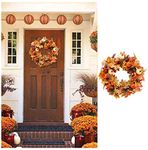 TIREOW® 19 inch Fall Door Wreath Autumn Maple Leaf Pumpkin Pinecone Harvest Wreath for Front Door Thanksgiving Halloween Christmas Decorations Home Decor