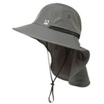 TOP-EX Waterproof Sun Hat Men's Wide Brim Sun Protection Hat Outdoor Trekking Hat with Neck Protection Safari Summer Hat Foldable Dark Grey L/XL