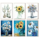 6 Pack Paint by Numbers Adult Kits Flowers,Vase Flower Paint by Number Kits for Beginner,DIY Floral Painting by Number on Canvas Oil Painting Arts Crafts for Home Wall Decor(6 Pack,10x14inch)