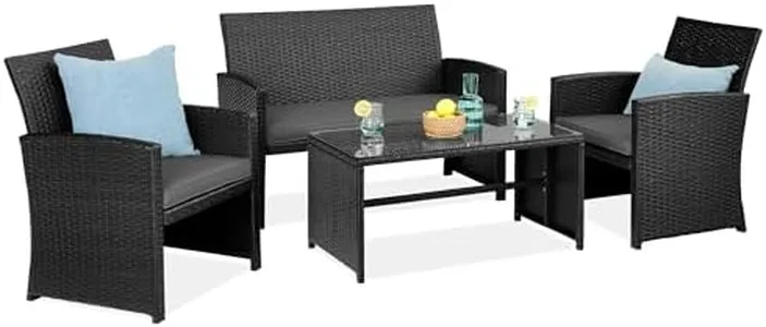 Best Choice Products 4-Piece Outdoor Wicker Patio Conversation Furniture Set for Backyard w/Coffee Table, Seat Cushions - Black/Gray