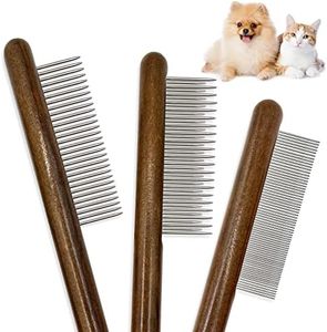 ZKKZOMA 3 Pack Solid Wood Cat Combs, Stainless Steel Teeth for Cat Dog Rabbit Massage, Flea Lice Comb Removes Mats, Tangles and Loose Fur, Grooming Comb for Small Medium Pets