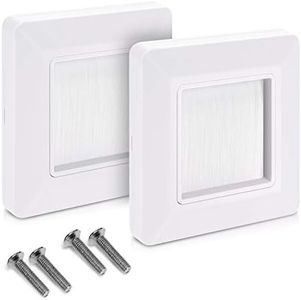 kwmobile 2x Placa de pared con cepillo - Cubierta oculta para tapar cables salidas hoyos y cableado - Set de pasacables para enchufe europeo - Blanco