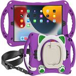 ProElite Tough Kids case Cover for Apple iPad 10.2" 9th/8th/7th Gen & iPad Air 10.5 with Rotating Kickstand & Shoulder Strap, Purple