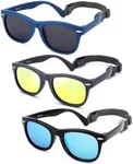 Polarized Baby Sunglasses with Strap - Unbreakable Flexible Infant Sunglasses for Toddlers Age 0-24 Months (Black/Blue + Gray/Gold + Black/Blue) - 3 Pack