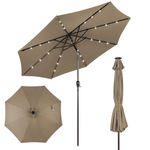 Giantex 9ft/10ft Outdoor Patio umbrella with Solar Lights, Table Market Umbrella with Crank and Push-button Tilt System, Solar LED Lighted Patio Umbrella for Backyard Deck Pool Beach, Tan, 10ft,