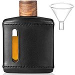 Garybank Handmade Genuine Leather Hip Flasks for Liquor for Men, Glass Whiskey Flask with Funnel & Wood Lids Leakproof for Hennessy Liquor & Spirits, Premium Flask Set Gifts Idea for Men(Black, 100ml)