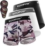 KOOPOW Boys Underwear Stretch Boxer Briefs with 2 Soft Protective Cup,Athletic Shorts for Baseball, Football,Lacrosse,3 Pack,Black/White/Camo,XL