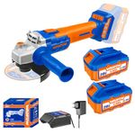 WADFOW Cordless Angle Grinder, With 2 pcs 3.0Ah Batteries, Brushless Motor, M10, Professional Cordless Grinder Machine for Cutting and Grinding