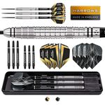 Harrows Combat 90% Tungsten Steel Tip Darts Set I 21g to 30g All Weights Available I Huge 17pcs Bundle with Spare Shafts, Prime Flights & Travel Case (26 grams)