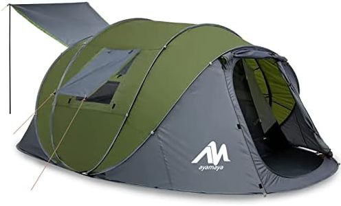 AYAMAYA 6 Person Pop Up Tents for Camping - Waterproof Instant Tent Upgraded 2 Doors with Vestibule & Porch, Double Layer Large Size Family Easy Tent Automatic Setup for 4-6 People Camping Hiking