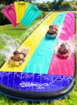 JAMBO XL Premium Slip and Slide with Bodyboards, Heavy Duty Water Slide- Advanced 3-Way Water Sprinkler System, Backyard Waterslide Outdoor Water Toys n Slides for Kids (20' Summer Vibes)