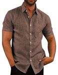 COOFANDY Men's Casual Linen Shirt Short Sleeve Button Down Business Dress Shirt Brown