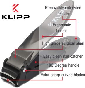 KLIPP Men’s Nail Clippers with Catcher – Heavy Duty, Ergonomic, Ziplock Pouch