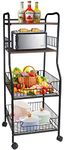 Ardier Kitchen Baker’s Rack, 4-Tier Metal Storage Shelves Floor Standing Kitchen Rack Organizer with Rolling Wheels for Spice Jars, Pots and Pans, Mini Microwave, Black