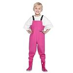 Katpost 2-15Years, Rain Pant for Kids with Boot Fishing Chest Waders, Toddler Puddle Suit Fishing Boots Splash Waterproof Overalls Unisex Mud Dirty Proof Trousers Rainwear (03-Hot Pink, 6-7 Years)