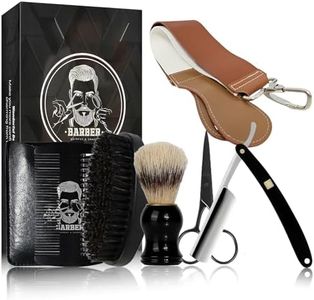 MenGate Straight Edge Razor Shaving Kit, Including Steel Shaver & Shaving Brush & Wooden Beard Comb & Brush, Beard Grooming Scissors, Idea Gift for Christmas, Birthday, Father's Day for Men-L