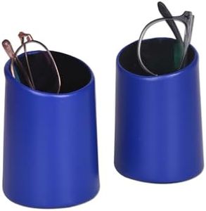 Bleiou 2 Pack Eyeglasses Holder PU Leather Glasses Stand Case Holder for Desks or Nightstands (Blue)